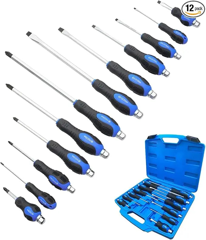 Magnetic Screwdriver Set 12 PCS with Black tips, 6 Phillips and 6 Flat Head Screwdrivers, with Go-Thru Steel Blades, High Torque for Fastening and Loosening (Black Tip_Matt Blade) summervibes image 5
