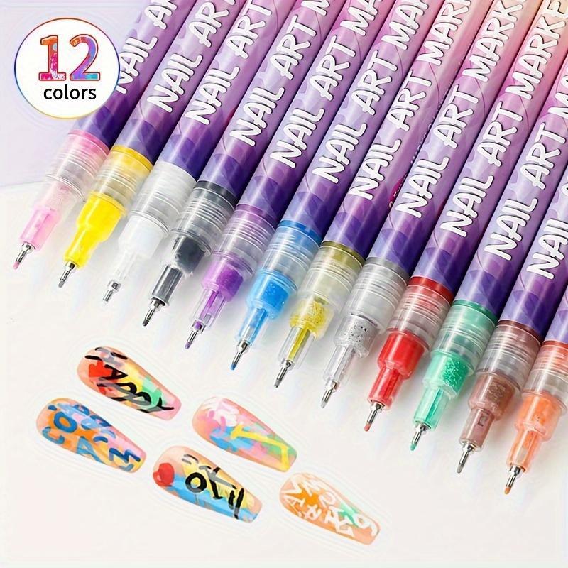 BlackFriday Cutics 12Color Nail Doodle Pen for DIY Nail Art Quick Drying Acrylic Painting and 3D Dot Embroidery mma acrylic nail - On Nails Quick Drying Dot Stitching Nail Art Pen for Home and Salon DIY, Nail Care Cutics Manicure Polish Cosmetic