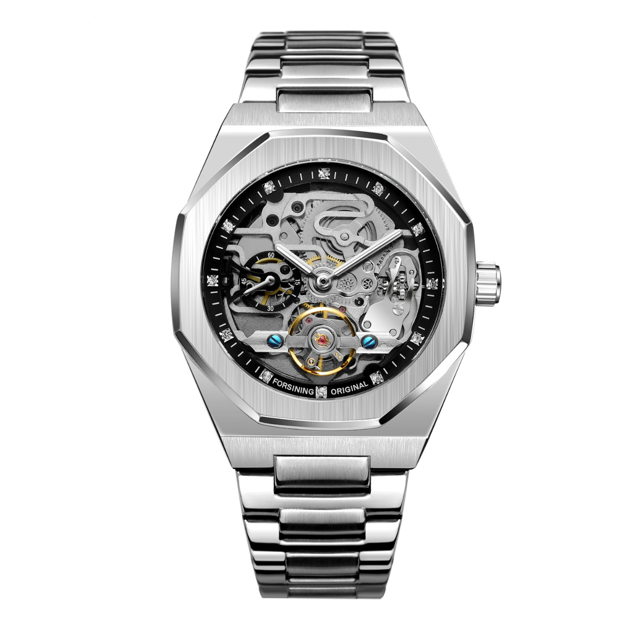 Men's Classic Business Rhinestone Decorated Analog Mechanical Watch, Fashion Watches for Men, Luminous Hands Watch for Party, Daily Clothing Decor, Trendy All-match & Exquisite Watch for Birthday Gift with Box, Mechanical Style Watches