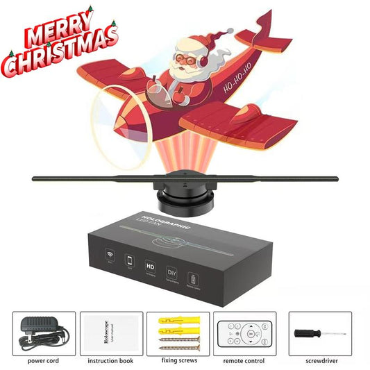 3D Hologram Projection Light 3D Hologram Display Fan Two Blades 42cm User-Friendly Plug and Play Holographic Advertising Show LED Lights Easy Wall Mount Decorations & Parties Gift for Christmas Projector Light