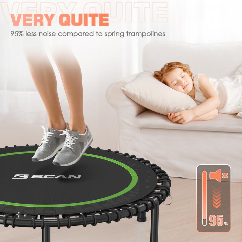 BCAN 550 LBS Foldable Mini Trampoline, 40 Fitness Trampoline with Bungees, Adjustable Foam Handle/T-Handle/No Handle, Stable & Quiet Exercise Rebounder for Adults