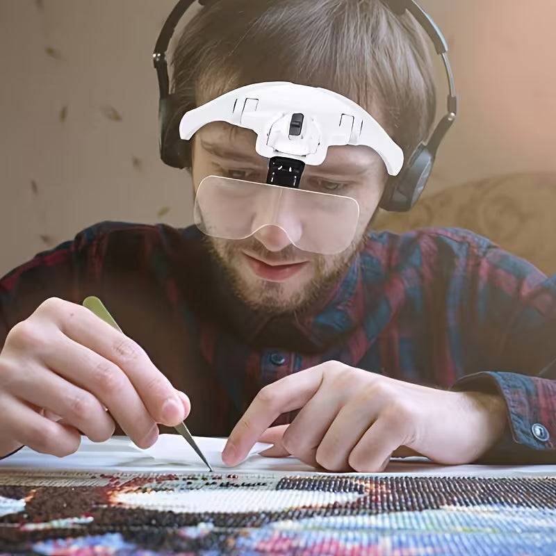 Head-mounted LED Illuminated Magnifier – Adjustable Headband with 5 Interchangeable Lenses, Perfect for Model Making, Reading, Repair, Jewelry & Electronic Maintenance