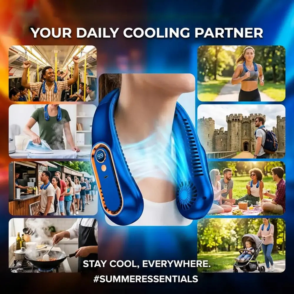 360° Airflow Portable Neck Fan – USB Rechargeable Hands-Free Cooling Wearable Quiet Fan for Travel, Office & Summer Outdoor Use 2026