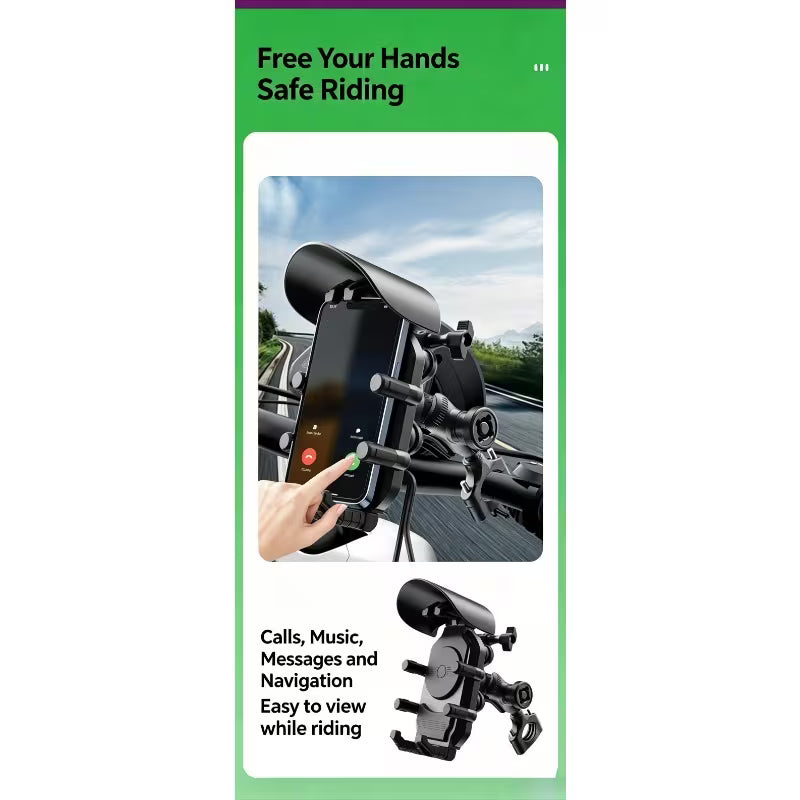 2026 New Fast Charging Motorcycle Phone Mount – Shock Absorption, Anti-Theft Stable Bracket, Wireless Charging – Universal for Motorcycles, E-bikes, Tricycles & Bicycles, Ideal for Riding Navigation