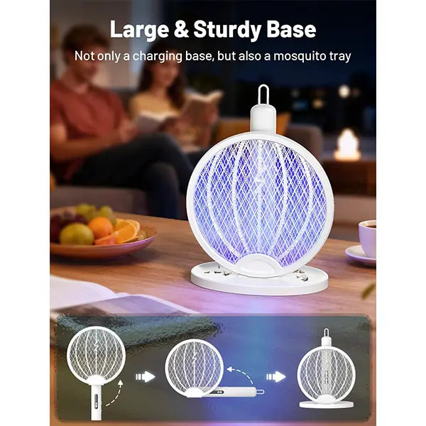 Cash on Delivery ✈ 2 in 1 Mosquito Killer Racket, 4000V Foldable Electric Fly Swatter with Charging Base & Purple Light, Rechargeable 1800mAh Bug Zapper Indoor for Home, Patio, Backyard, Camping Use
