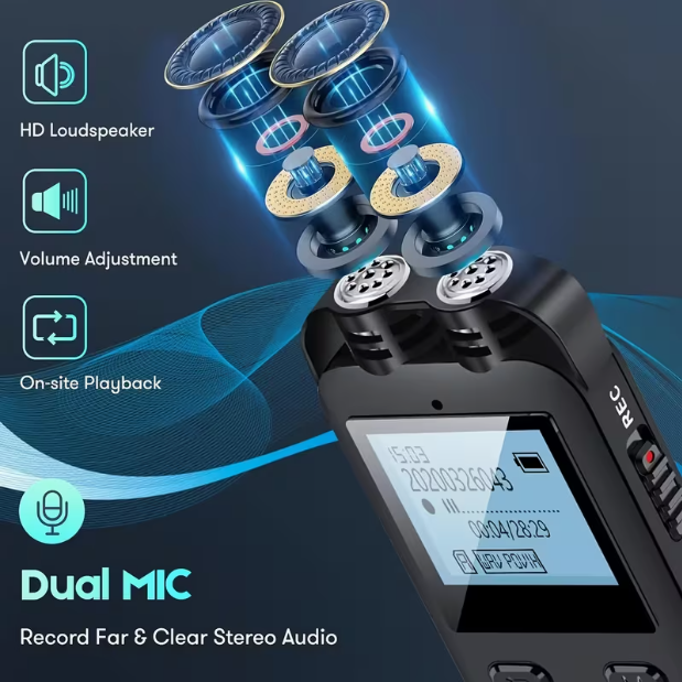 Mini Voice Recorder with Screen & External Speaker – 32GB Storage, Voice-Activated Recording, Long Battery Life, MP3 Playback, for Students, Business & Meetings