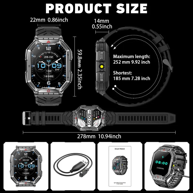 Smart Watch for Men – 2.1" Ultra Large HD AMOLED Display, Make/Answer Calls, Military-Grade, Waterproof, Voice Assistant, Compatible with Android & iOS, Fitness Tracker