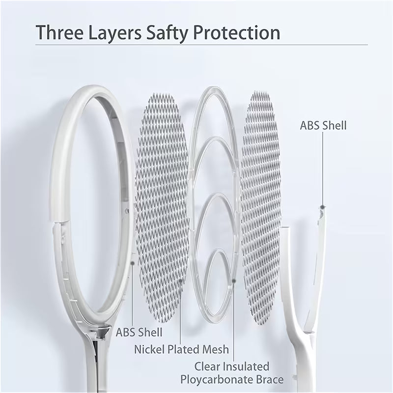 6-in-1 Electric Mosquito Swatter – Telescopic, 90° Rotating Grid, USB Rechargeable, UV Attraction