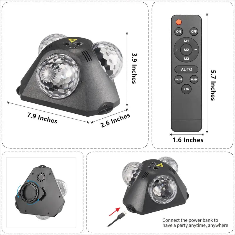 4-in-1 RGB Disco Party Light Kit - 3 RGB Units with Red and Green Pattern, Strobe and Laser Beam LEDs for Parties and Stage (Batteries Not Included)
