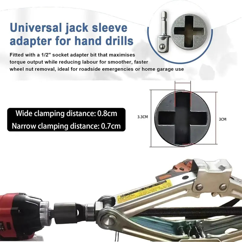 Universal Jack Socket Adapter for Hand Drill – Sturdy Scissor Jack Drill Adapter, Heavy-Duty Socket Converter, Easy Tire Change Tool for Electric Wrenches, Hand Drills & Ratchets