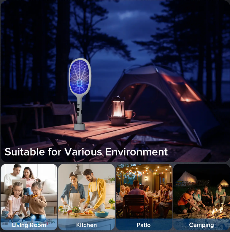 Rechargeable LED Bug Zapper, Indoor & Outdoor Electric Mosquito Swatter with Large Mesh, LED Display, Safe for Home Use
