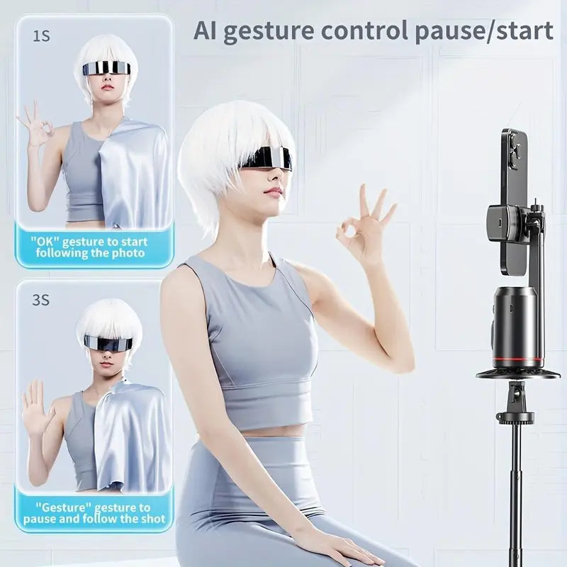 360° Rotatable Selfie Stick – AI Face Tracking, Rechargeable, 2 Fill Lights, Desktop Phone Holder for Live Streaming, Photography & Vlogging, Tripod Stabilizer