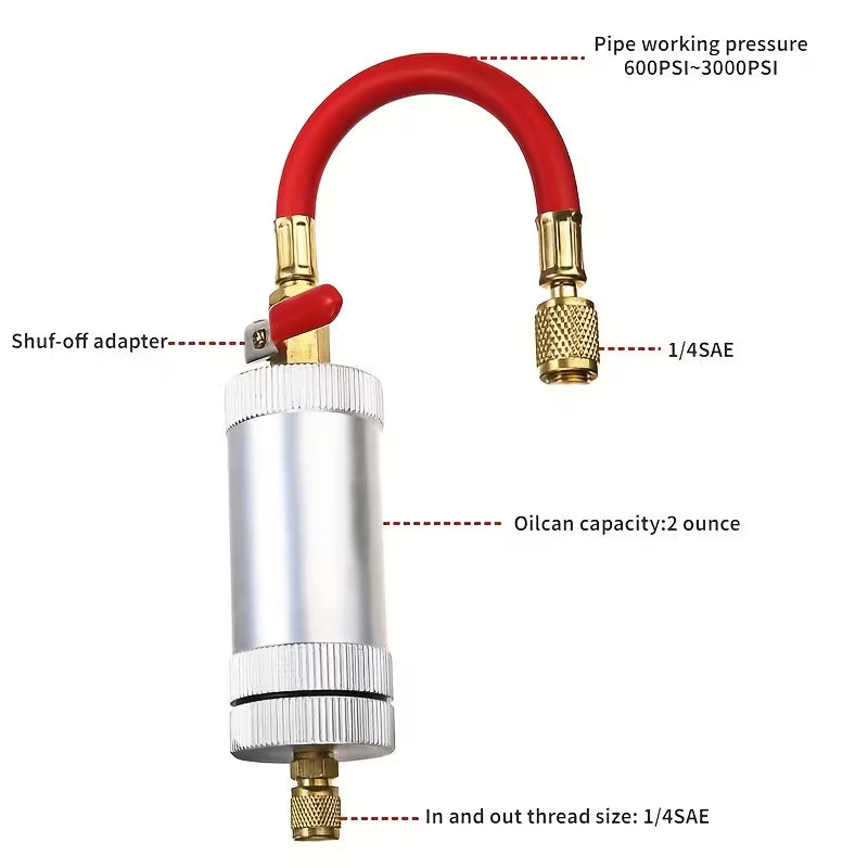2oz Hand Turn Pump Oil & Dye Injector – with R134A/R12/R22 Car A/C Adapter