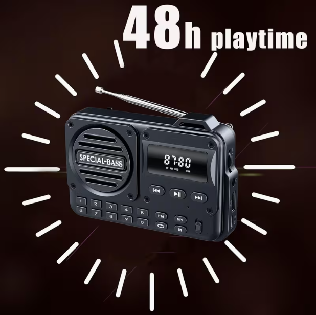 Portable FM Radio with USB-C Charging – 2000mAh Rechargeable Battery, Great Reception, Clear Sound, Headphone Jack, LCD Display, Wireless & TF Card Support, FM Only (No AM), Turquoise
