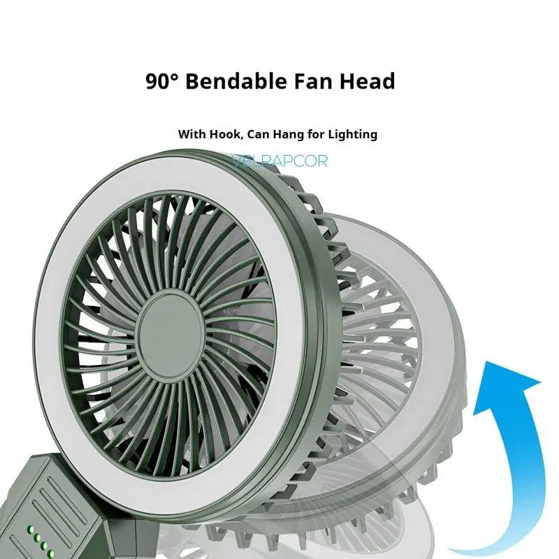 3-in-1 Multifunctional Camping Fan – 4000mAh Battery, LED Indicator, 4 Speeds, Foldable, Waterproof, with Hook for Outdoor Use