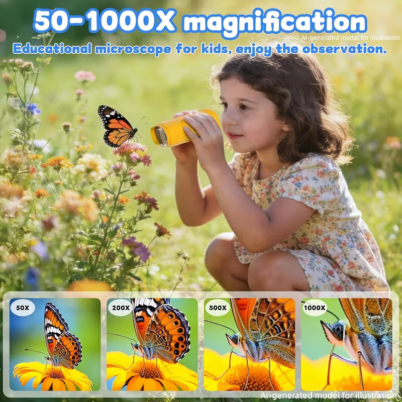 USB Digital Microscope – 1000X, 2" IPS Screen, 4K HD Photo & Video, Portable Educational Toy for Kids