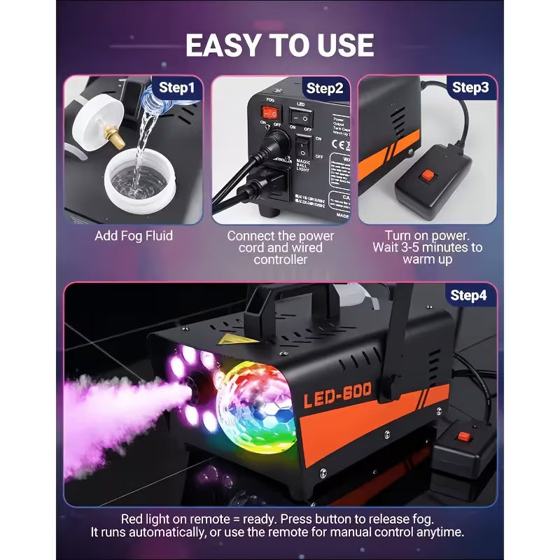 600W Fog Machine – 3000CFM, 13 LED Lights, Wireless Remote for Parties, Weddings & DJ Stages