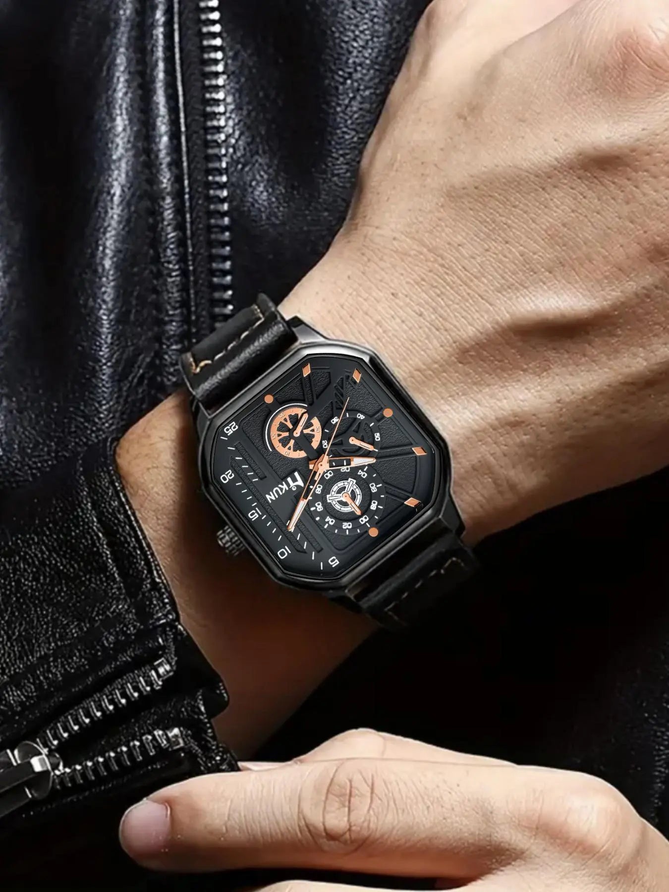 🔥 Limited-Time Special – Order 1 Get 2 🔥 – Men's Business Fashion Square Dial PU Leather Strap Analog Quartz Movement Watch – Trendy All-Match Design for Party & Daily Wear (Without Box)