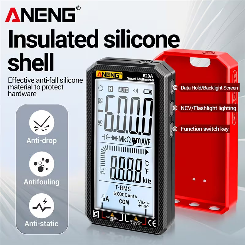 ANENG Smart Multimeter – 6000 Counts, AC/DC Voltage, Current, Resistance, Capacitor & Hz with NCV Test