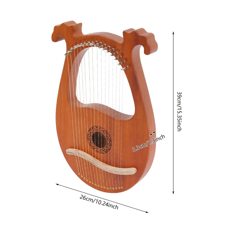 16-String Mahogany Wooden Harp Set 26x3.3x39cm - European Style with Tuner, Cloth and Accessories for Adults and Children