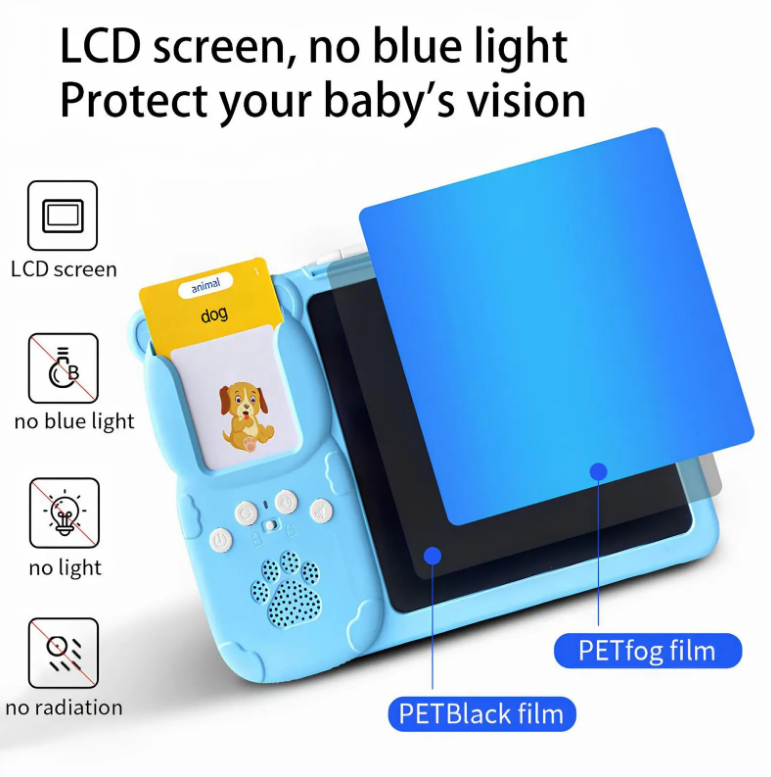 Blue 2 in 1 Learning Card Machine, 510 Words LCD Writing Board Toy with Talking Flash Cards, Educational Toy for Kids, Birthday Gift