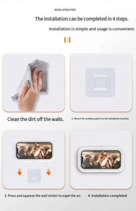 White Waterproof Phone Holder, 360° Rotatable Wall Mount Shower Phone Case, No Drilling Adhesive Mount, Phone Bracket for Bathing or Video Watching