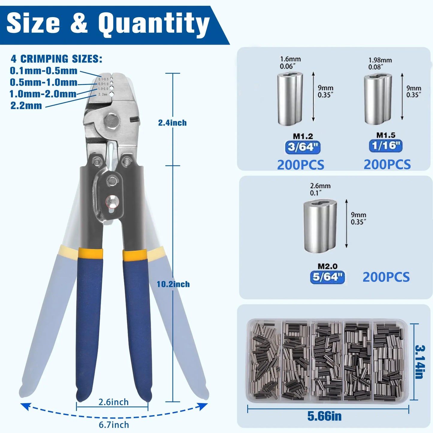 Wire Rope Hand Crimping Pliers Set – for Copper & Aluminum Oval Sleeves & Stop Sleeves, 0.1–2.2mm Wire Range