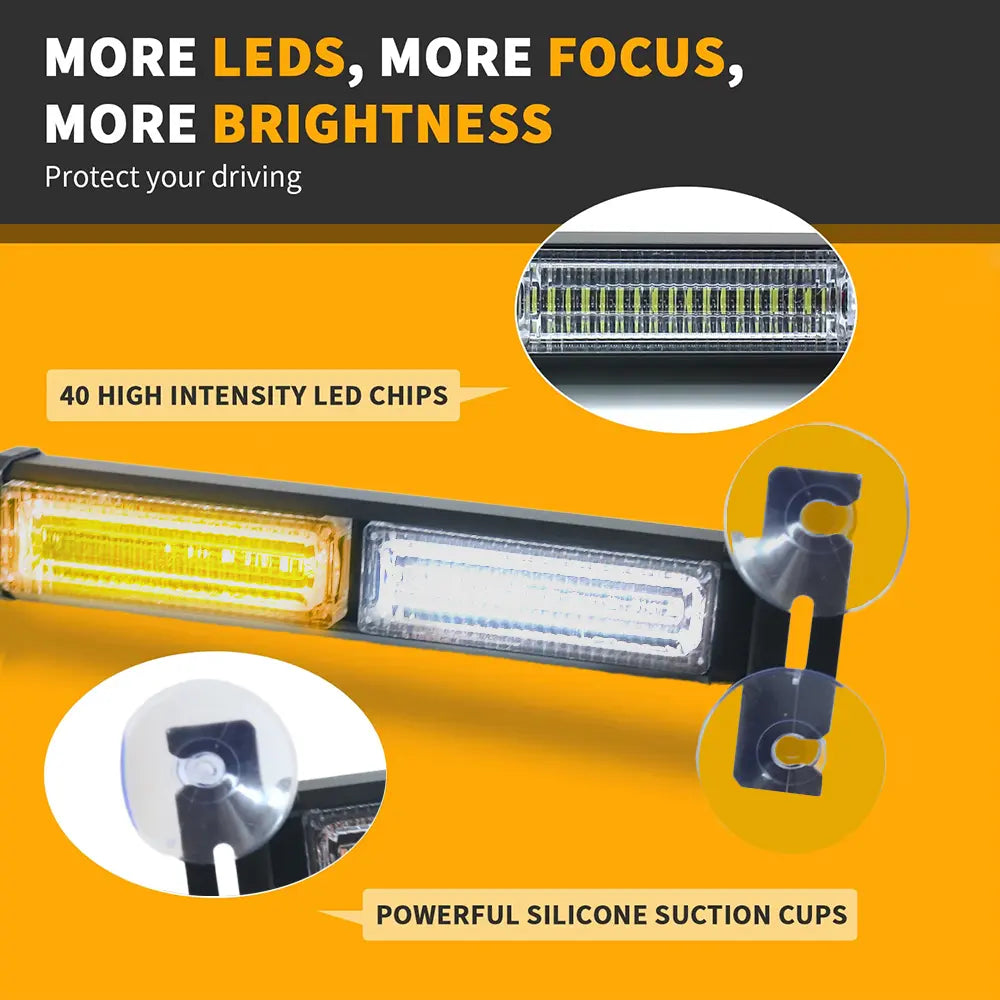 2-in-1 Car Windshield Warning Lamp Bar – Suction Cup Emergency Strobe Light with White & Yellow Flash, Traffic Warning Light for Cars & Trucks