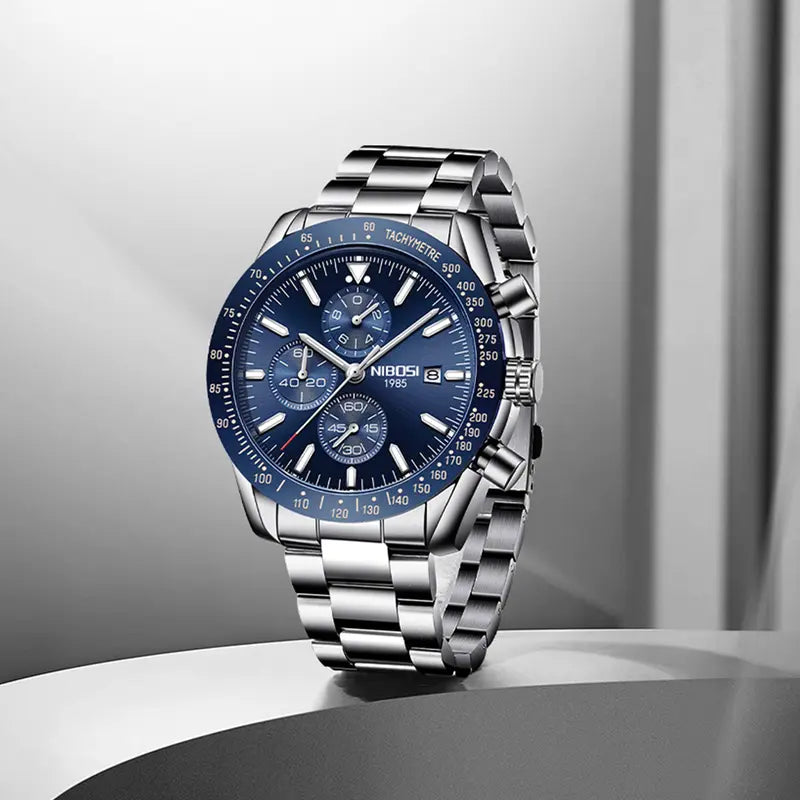 NIBOSI Men's Chronograph Quartz Watch – Sporty, Long-Lasting, Precision, Self-Luminous, Water-Resistant, Luminous Date Display, Stylish Casual Timepiece, Classic Elegant Gift for Men