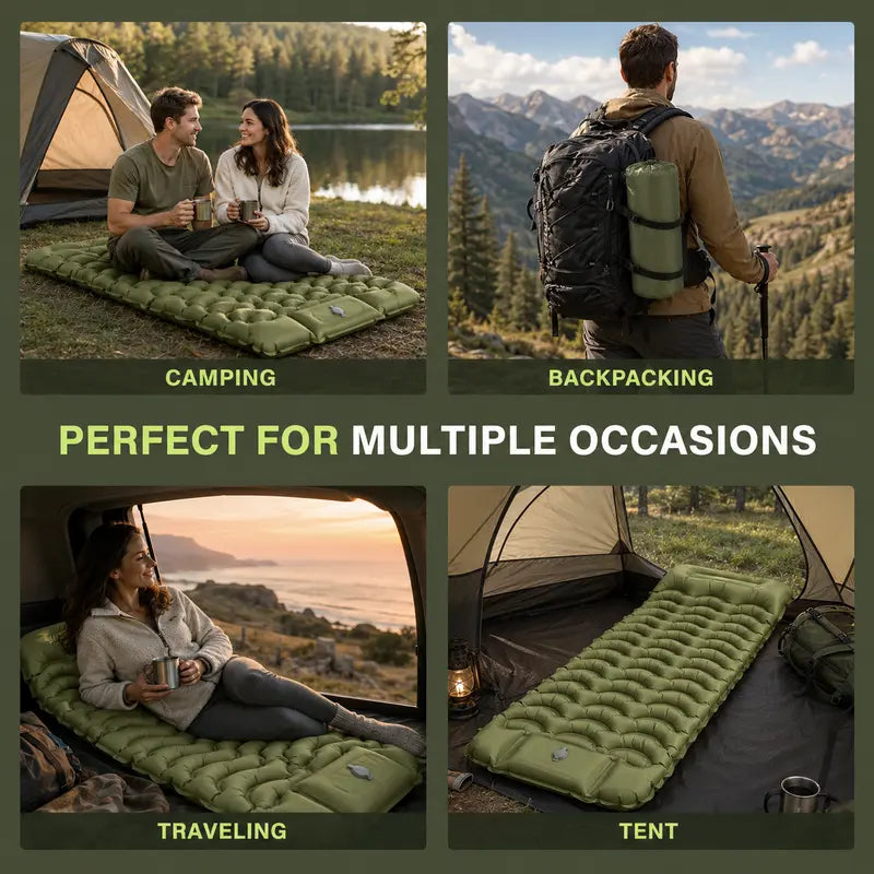 5-Inch Extra Thick Camping Sleeping Pad with Built-in Foot Pump – Pillow & Mat Included, 60-Second Inflation, 800lbs Support, Ultralight Compact for Backpacking, Hiking & Camping