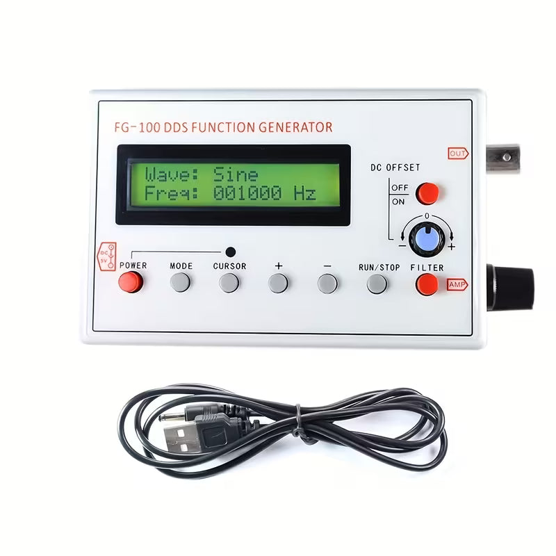 FG-100 DDS Signal Generator – 1Hz to 500KHz, USB Powered, Sine/Square/Triangle/Sawtooth Waves