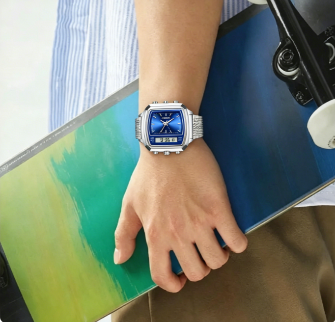 Modern Casual Digital Analog Watch with Stainless Steel Band, Unisex Quartz Timepiece, Luminous Dial, Waterproof – Great Father's Day Gift