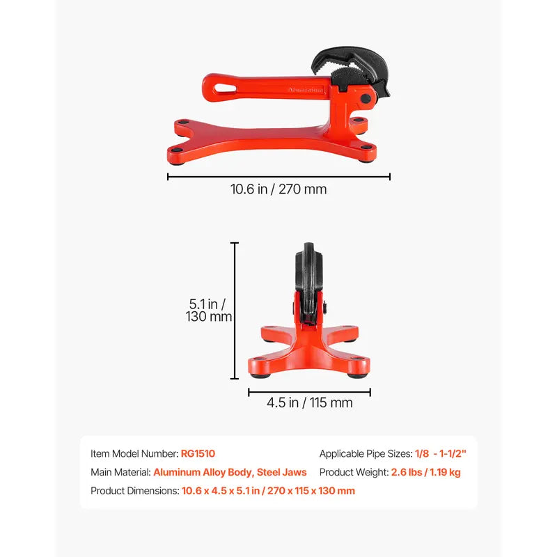 Portable Pipe Vise Tool - 2.62 lbs High-Strength Aluminum, 1/8"-1.5" Clamp Range, Anti-Slip Grip for PVC Pipe Plumbing