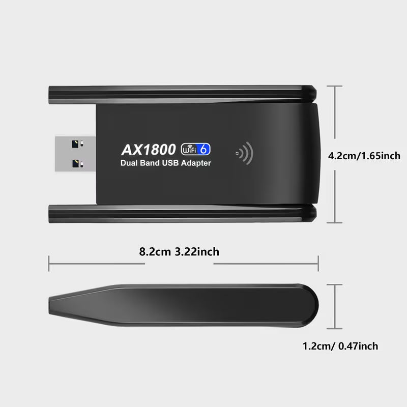 WiFi6 USB Adapter – 1800Mbps Dual-Band, 5.8G/2.4G, Plug-and-Play for Desktop & Laptop (Windows 10/11)
