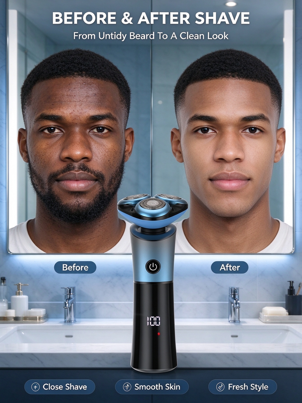 Electric Rotary Shaver - Smart 3D Floating Head, Fully Washable, USB Rechargeable Men's Beard Razor