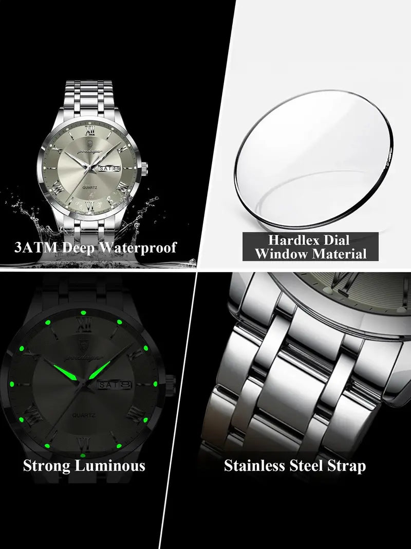 Men's Round Dial Analog Quartz Watch – Business & Party Style, Trendy All-Match, Birthday Gift Idea