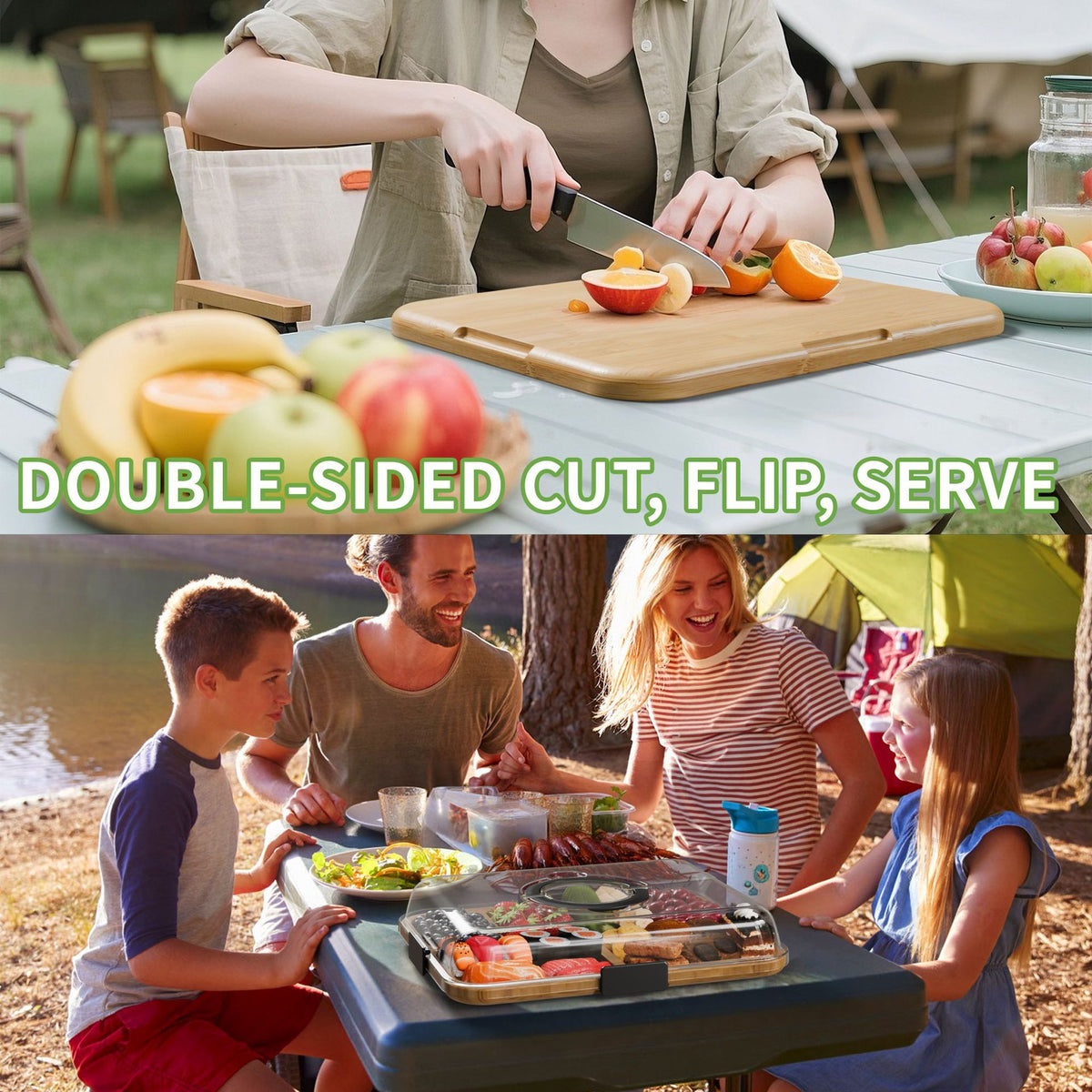 Bamboo Cheese Tray with Transparent Acrylic Lid – Portable Deli Platter for Camping, Parties & Restaurants, Serving Tray for Appetizers, Charcuterie & Snacks, Secure Snap-on Lid