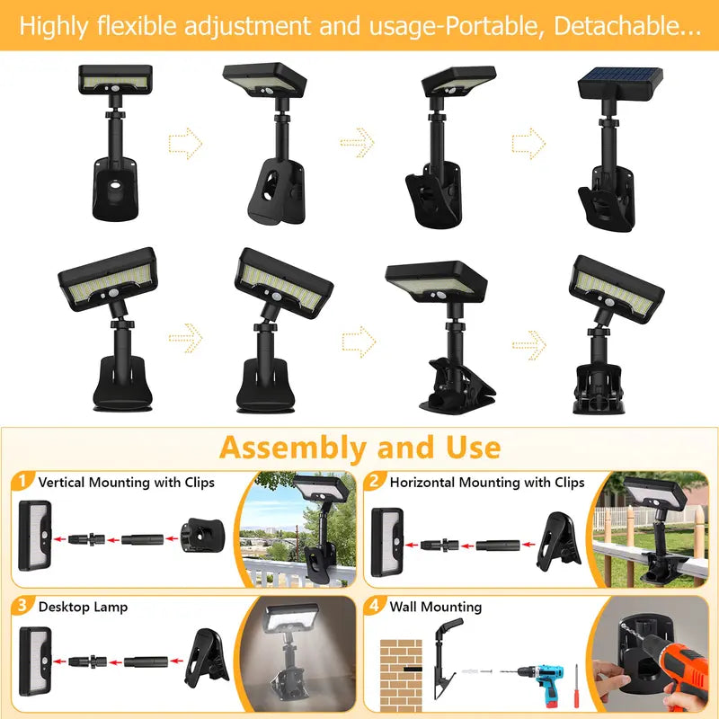 2-Pack Outdoor Solar Clip-On LED Lights - Ultra-Bright Motion Sensor Pathway and Wall Lamp for Garden and Patio