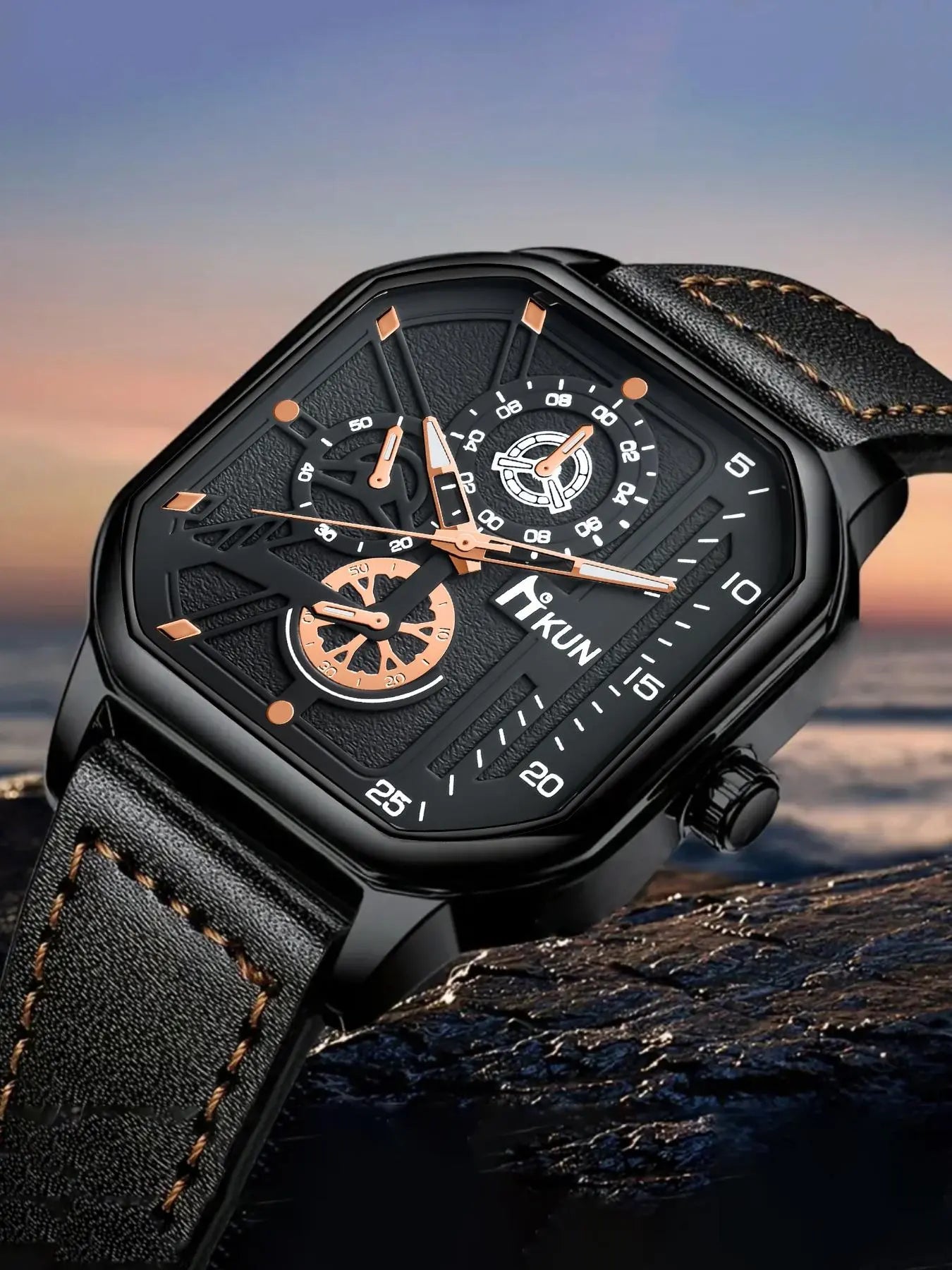 Men's Square Dial Analog Quartz Watch – PU Leather Strap, Business Casual Style, Perfect for Party & Daily Wear, Trendy All-Match Design