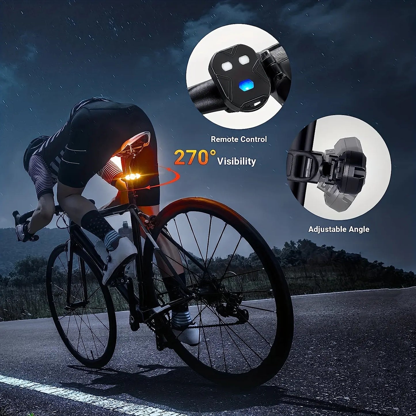 Bicycle Light with Remote Control Turn Signal - USB Rechargeable LED Taillight with Horn, Water Resistant Warning Light for Mountain Night Riding