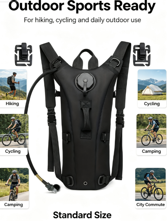 Outdoor Hiking Hydration Backpack – Long-Distance Sports Pack with 2 Free Hose Clips