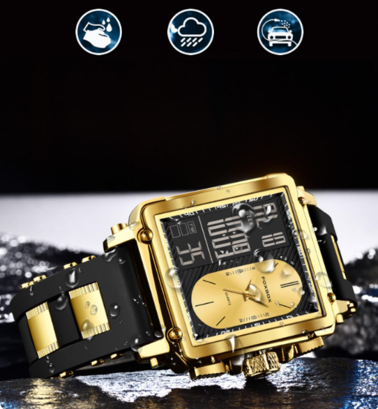 Men's Square Quartz Watch – Digital-Analog, Waterproof, Trendy All-Match Design, Perfect for Parties & Daily Wear
