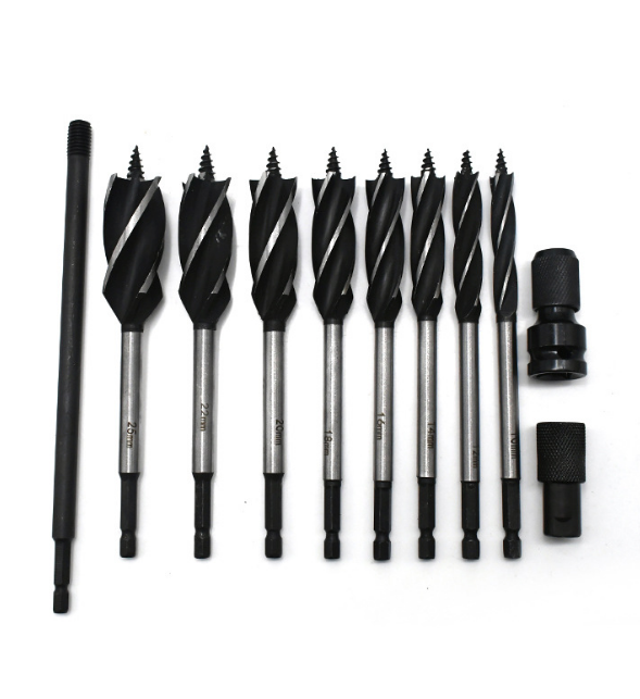11-Piece Woodworking Twist Auger Drill Bit Set 10-25mm - Long Four-Slot Blade Drill Bits for Door Lock and Wood Slotting