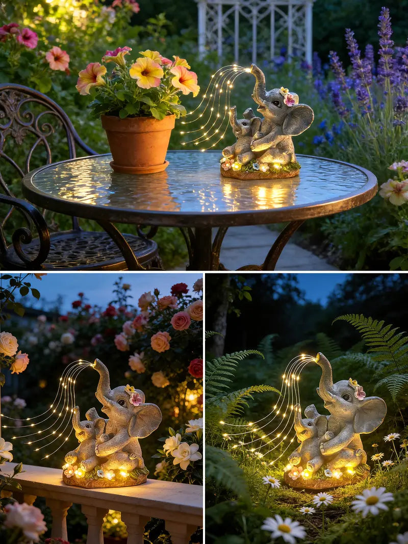 Solar Garden Decor Elephant Statues with Guitar Lights – Unique Outdoor Yard & Balcony Ornament, Great Gift for Mom, Birthday & Housewarming