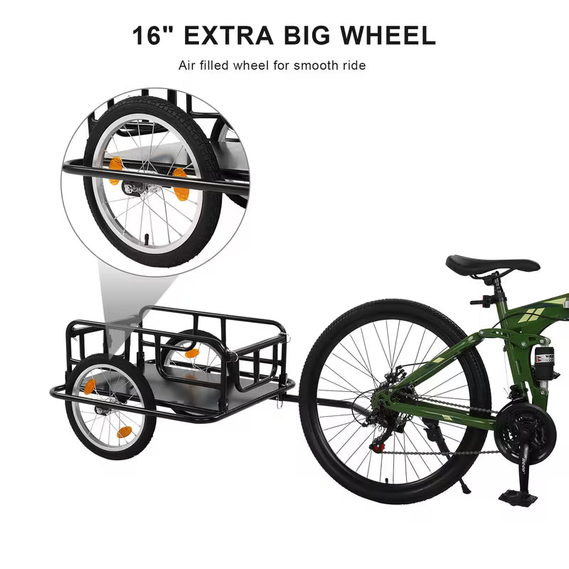 Foldable Bike Cargo Trailer with Universal Hitch - 16" Wheels and Reflectors, Large Loading Bicycle Wagon Storage Cart