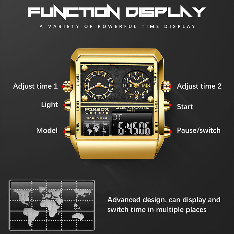 Men's & Women's Square Electronic Watch – 3ATM Waterproof, Outdoor Chronograph, Business Casual Style