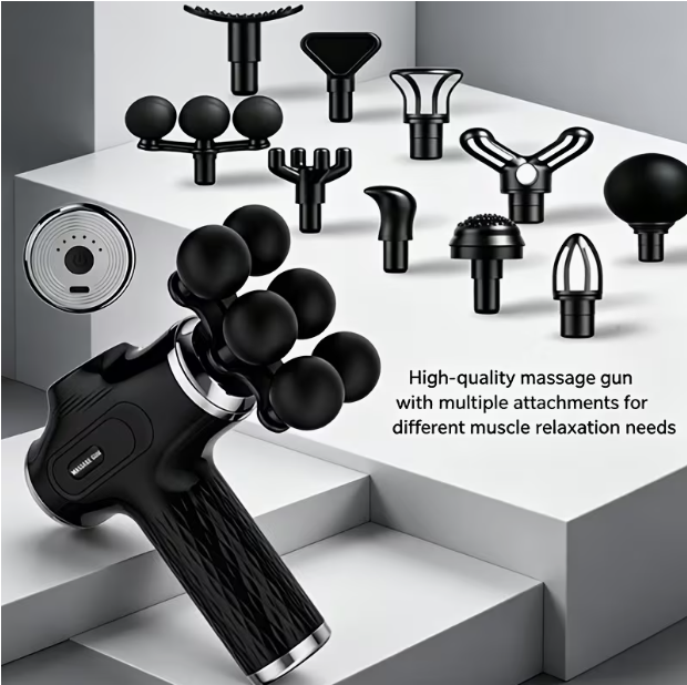 Multifunctional Muscle Gun – 6 Intensities + 10 Heads, Ultra-Quiet, Rechargeable, Portable, for Post-Workout & Daily Relaxation