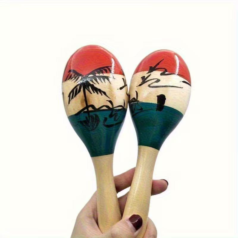 2Pcs Vibrant Maracas – Hand-Painted Tropical Palm Design, Perfect for Festive Celebrations & Parties