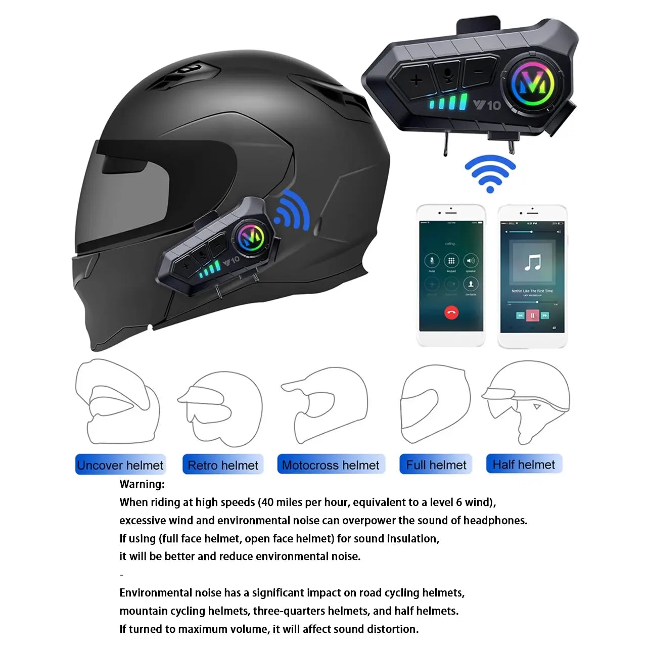 Rechargeable Motorcycle Helmet Speaker - IPX6 Water Resistant Wireless Earphone with Call Control