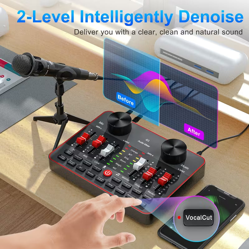 Podcast Equipment Bundle – All-in-One Audio Interface + 2 Condenser Mics for Streaming & Recording